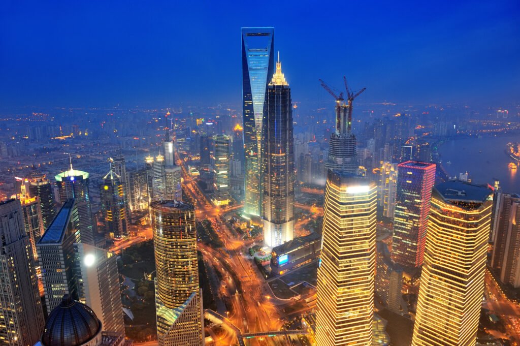 shanghai aerial at dusk
